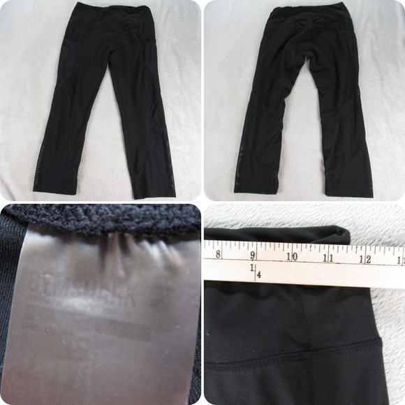 Gymshark Leggings Womens‎ XXS Black Wide Waistband Mesh Ankle Pockets Cropped - Picture 1 of 15